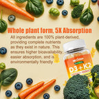 Gominolas de Vitamina D3 K2 5000IU con Omega-3, K2 MK-7 100mcg, Vitamina C, Zinc y 5 Vegetales Orgánicos - Nextdia