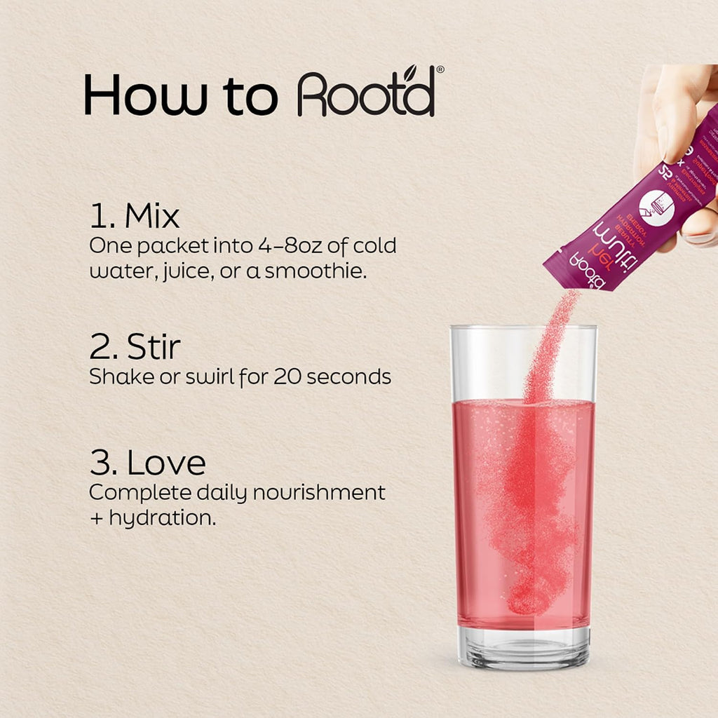 Root'd Multivitamínico en Polvo para Mujeres - 25 Vitaminas y Minerales con Electrolitos, Superalimentos y Probióticos, 24 sobres