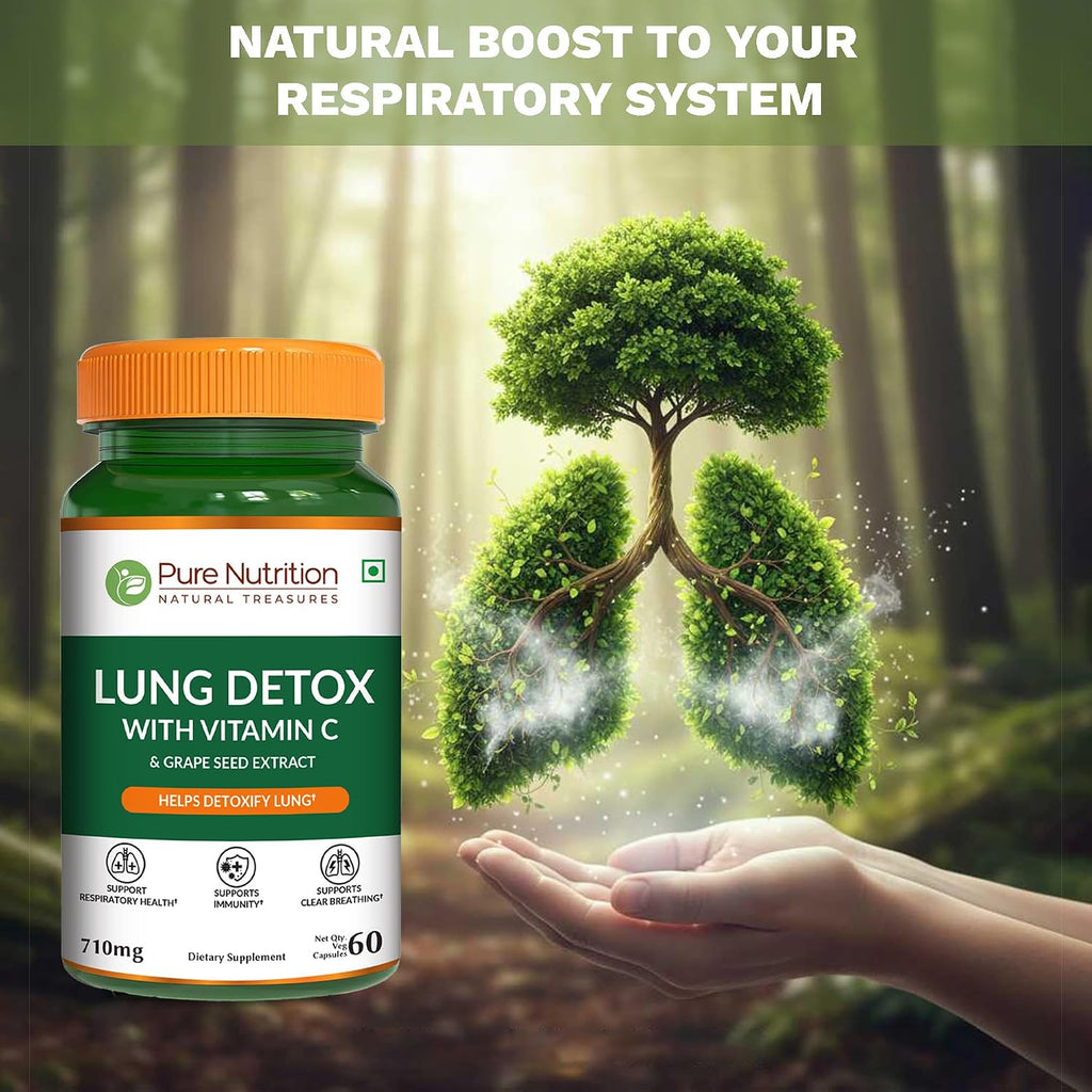 Pure Nutrition Lung Health Supplement | 60 Cápsulas | Fórmula Herbal de Apoyo Pulmonar con Quercetina, Vitamina C, Ortiga, Vasaka, Loto, Regaliz y Jengibre