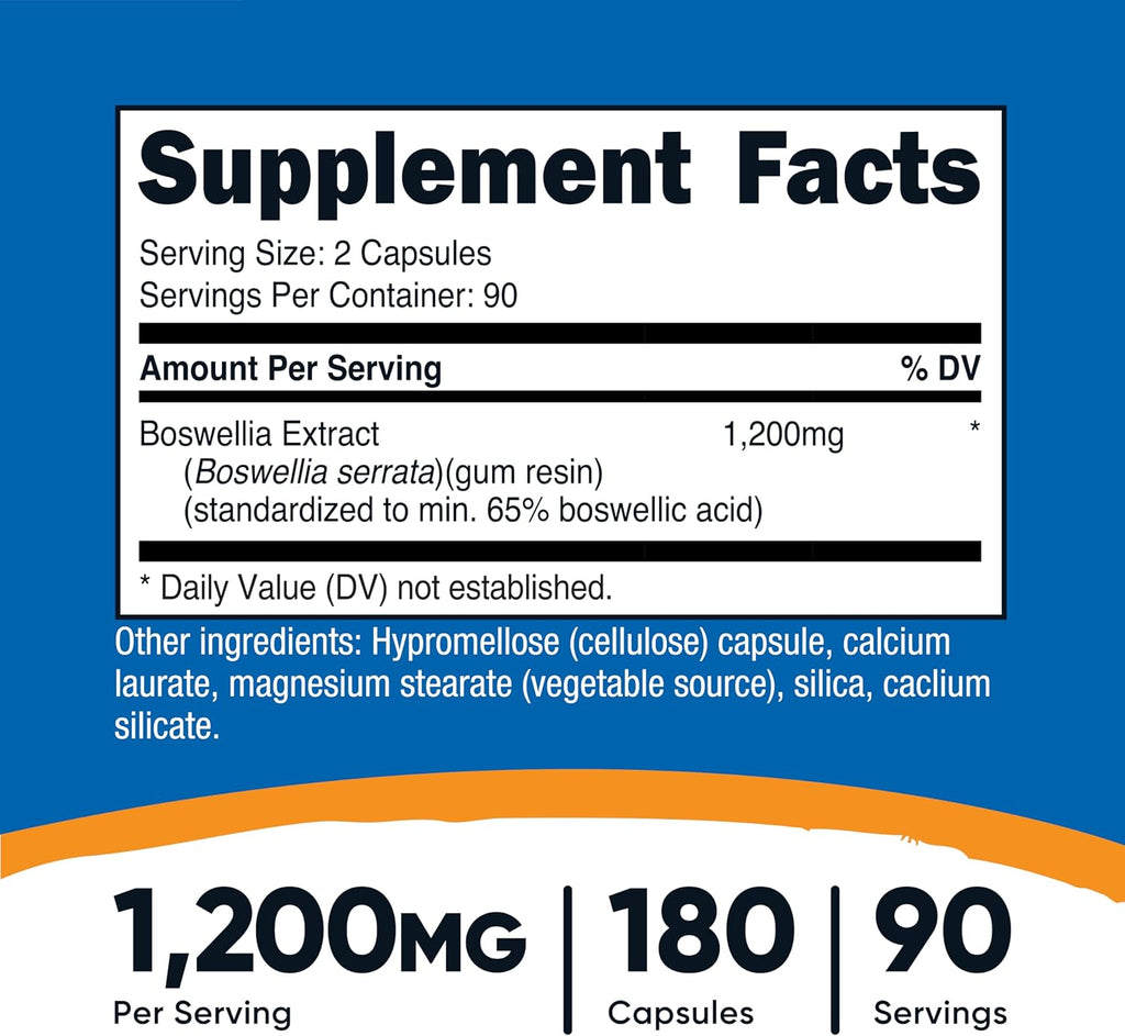 Nutricost Extracto de Boswellia 180 Cápsulas – 90 Dosis – Vegano, Sin Gluten