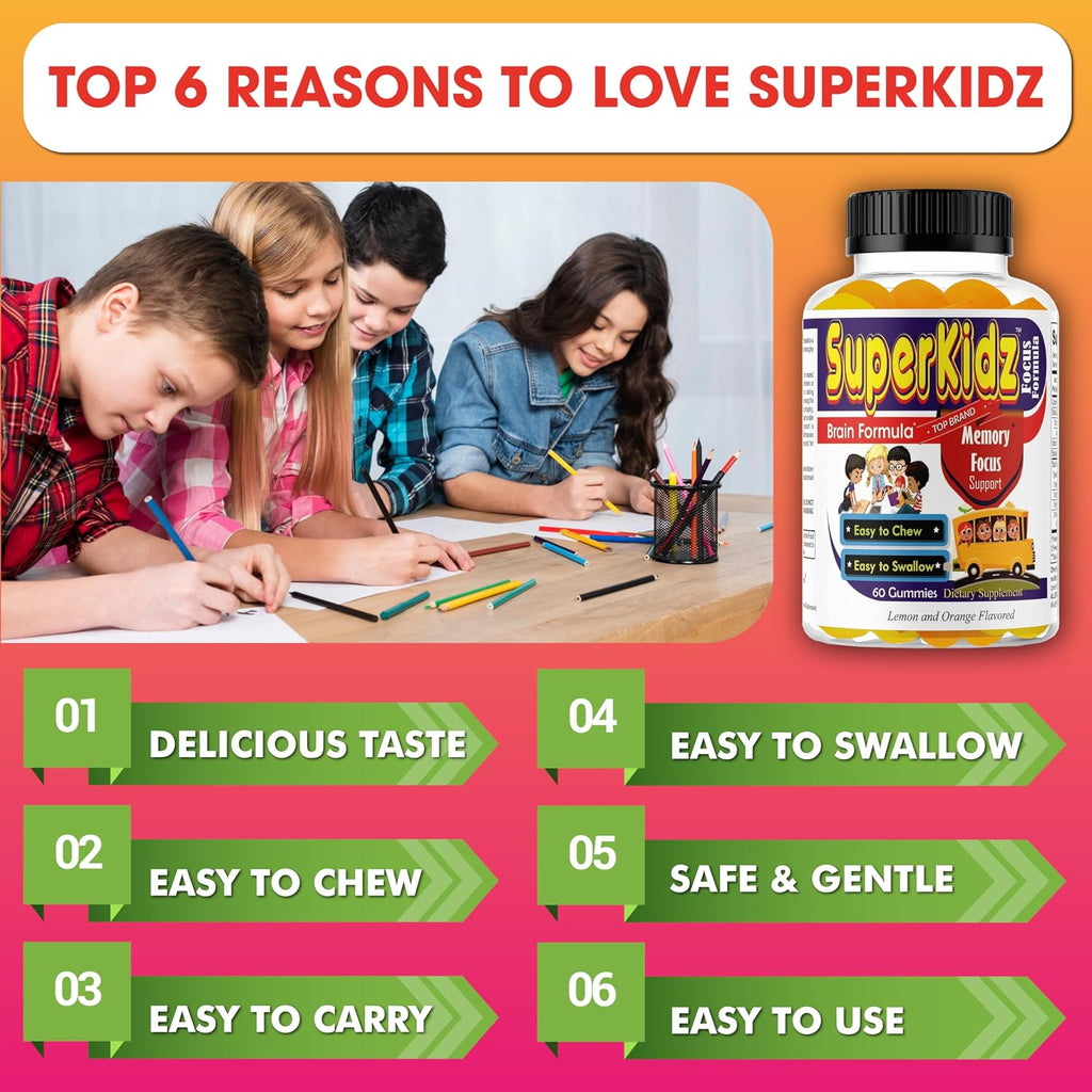 Superkids Kids Focus Gummies con Omega 3 DHA - 60 Gominolas