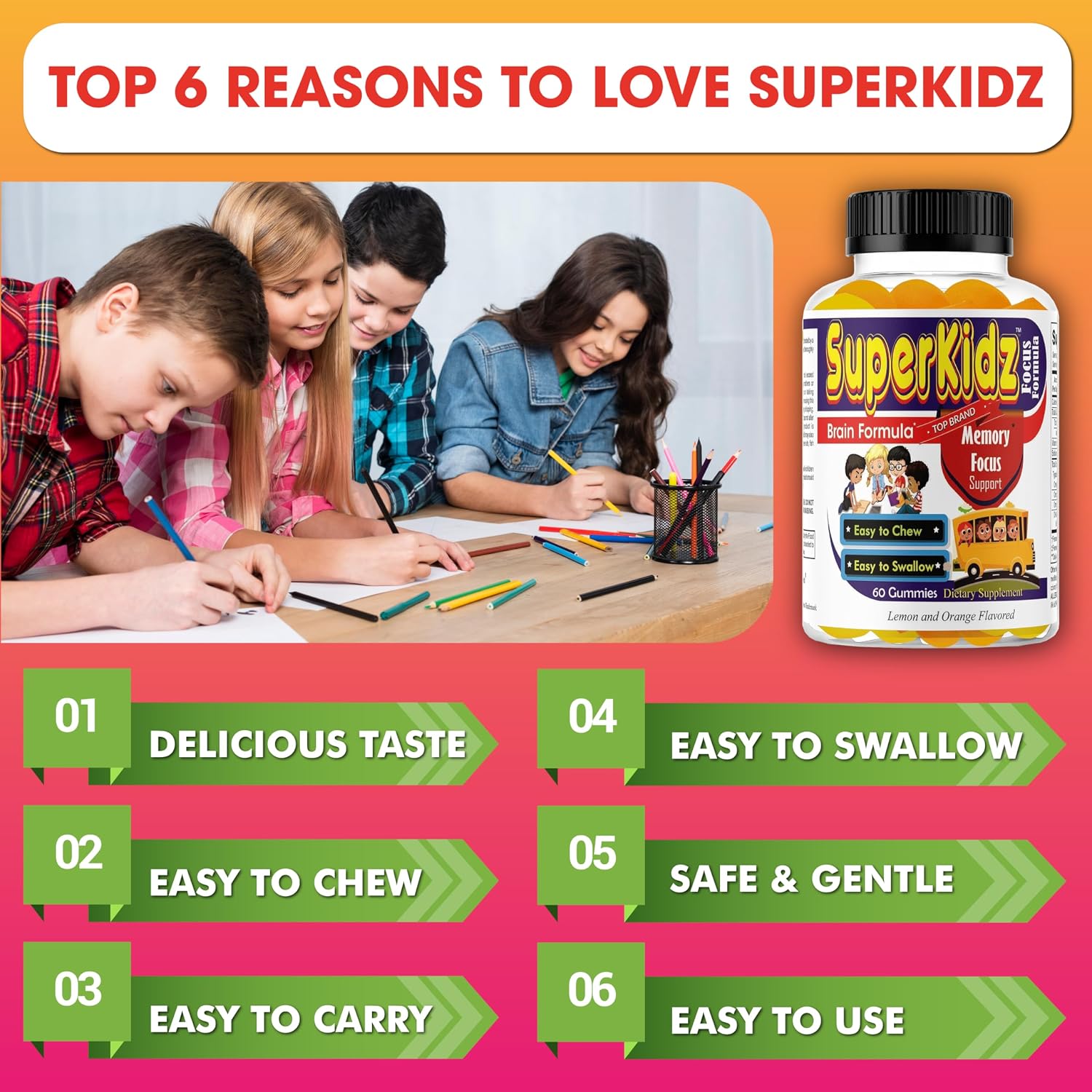 Superkids Kids Focus Gummies con Omega 3 DHA - 60 Gominolas