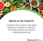 NaturesPlus Mega B-150 (90 comprimidos, lote de 2) - Complejo B equilibrado - Fórmula de liberación sostenida - Vegetariano, sin gluten - 180 dosis totales
