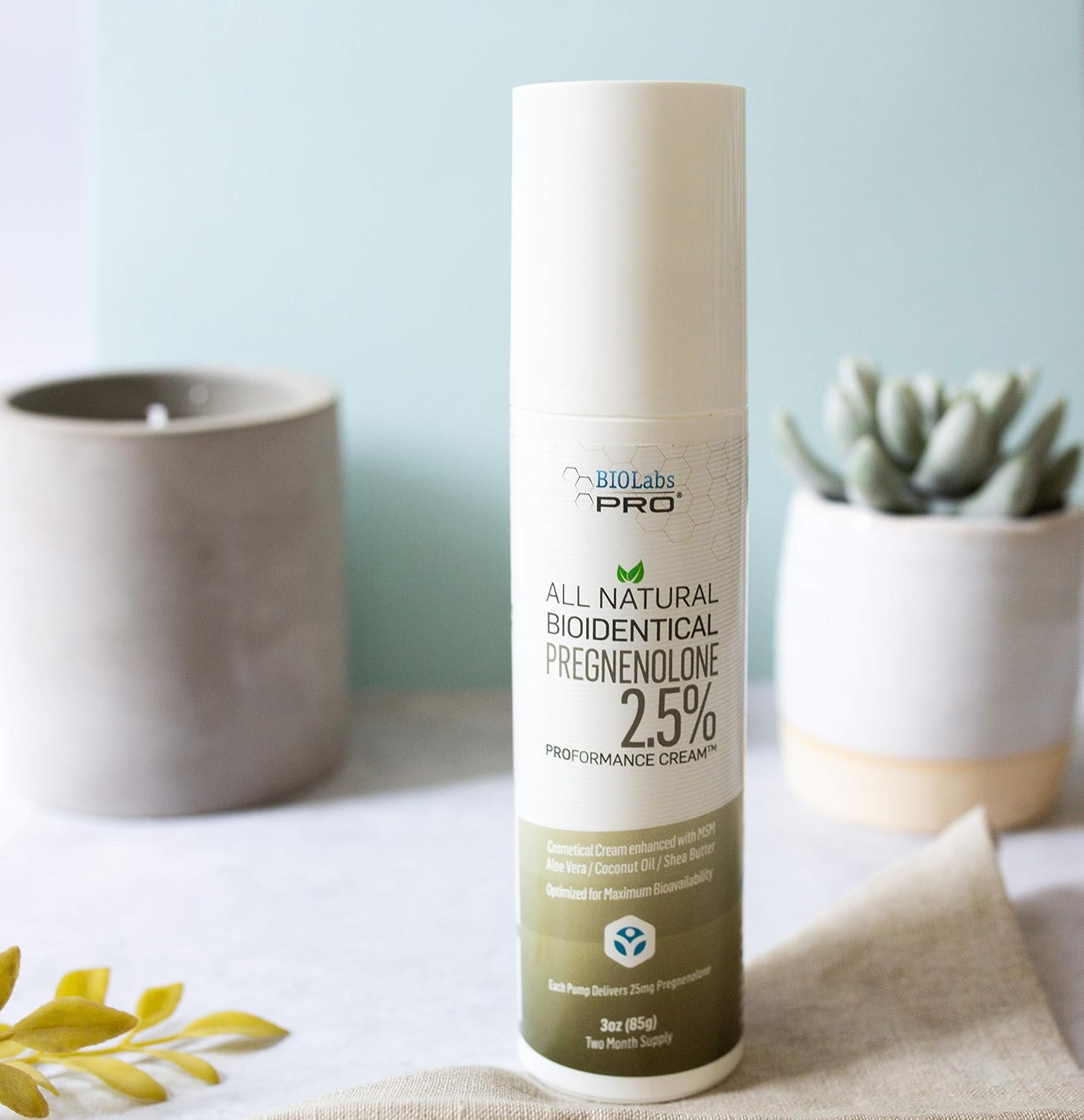 BIOLABS PRO Pregnenolona, Pregnenolona Bioidéntica Natural, 2.5% Máxima Potencia, Suministro para Dos Meses (Sin Fragancia - 85g)