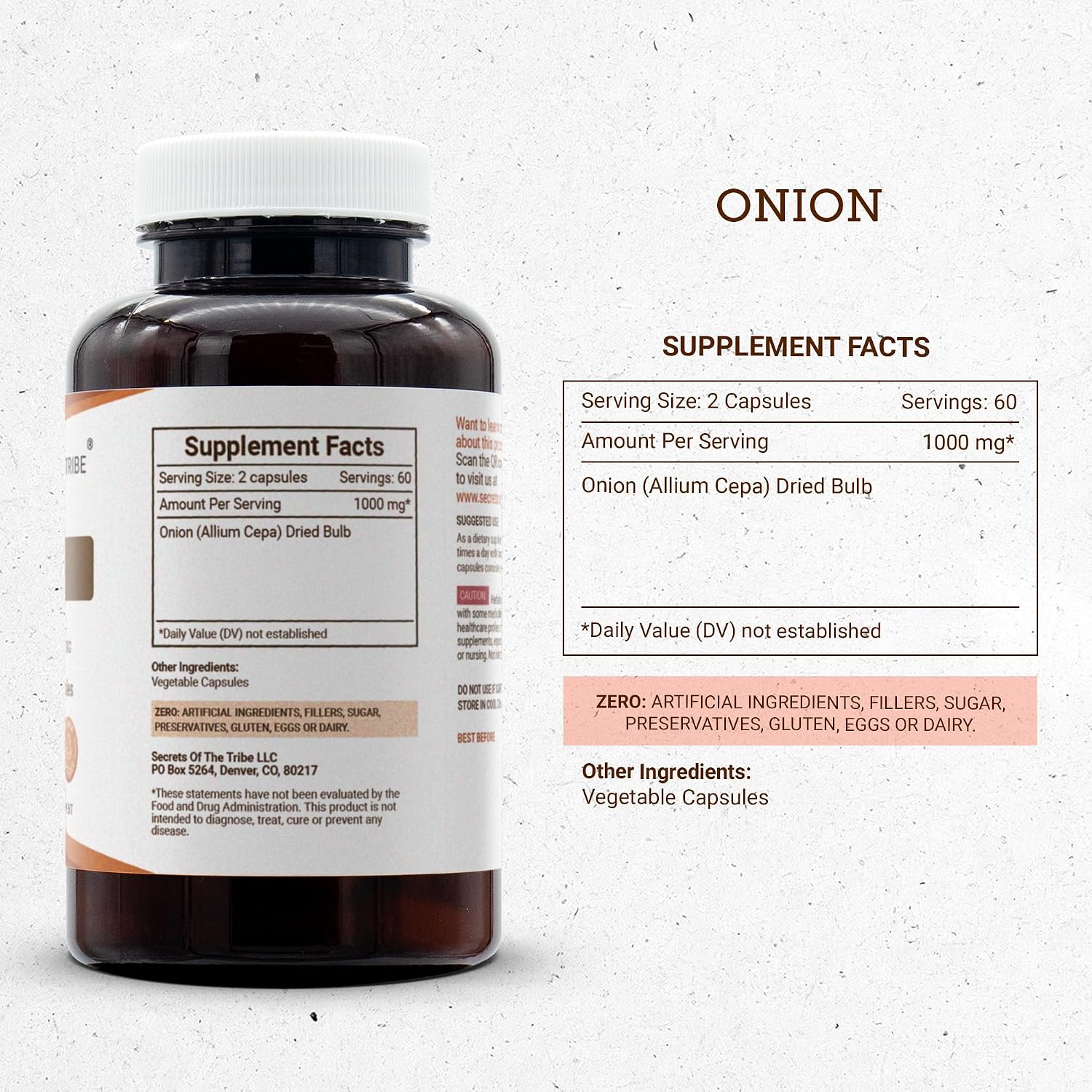 Cebolla (Allium Cepa) 1000 mg - 120 Cápsulas - Secrets of the Tribe