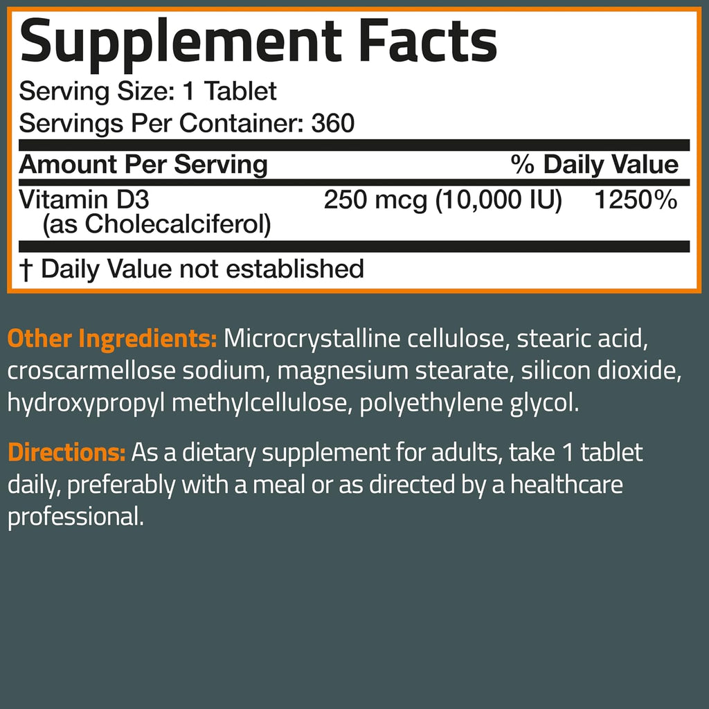 Bronson Vitamina D3 10.000 UI (250 mcg) - 360 Comprimidos