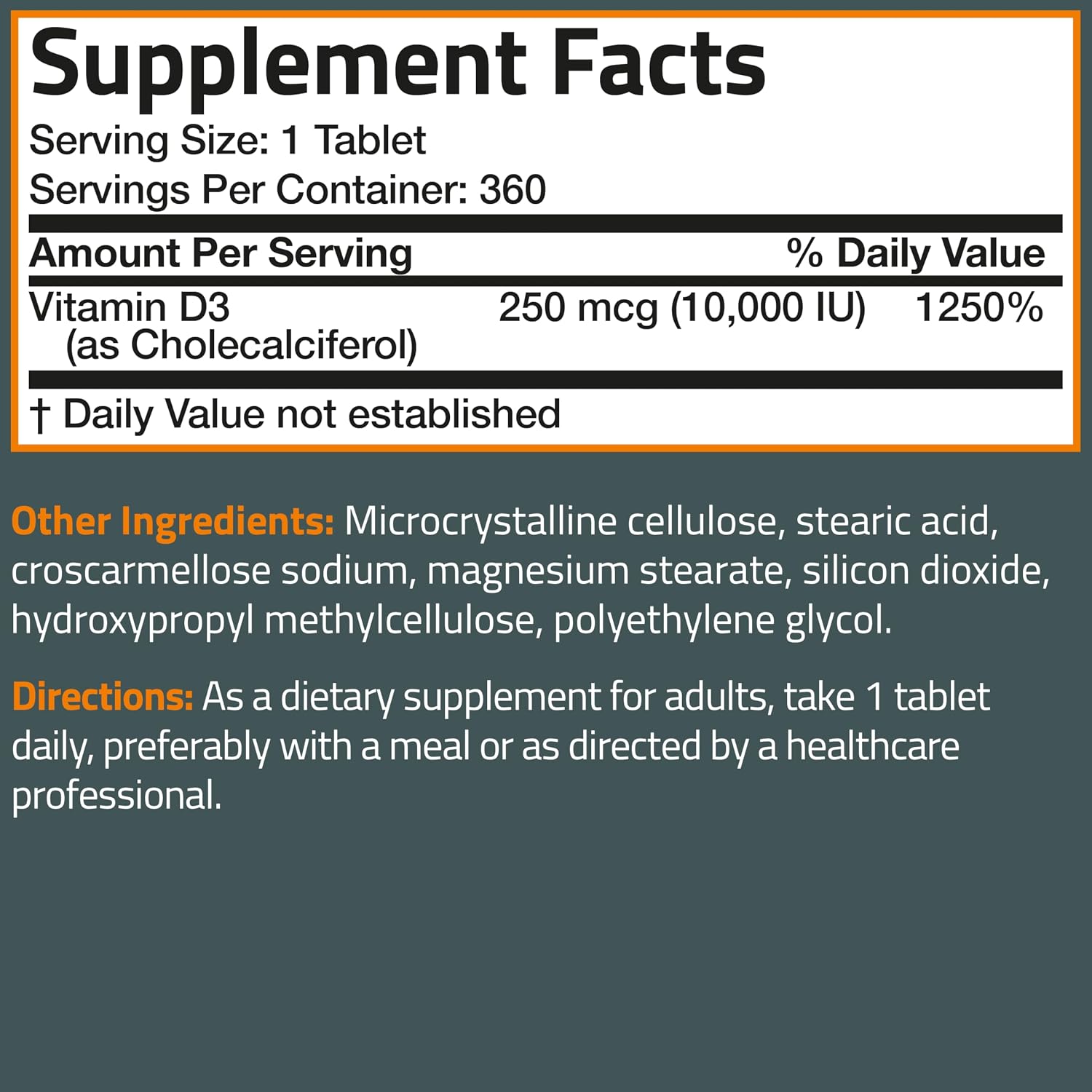 Bronson Vitamina D3 10.000 UI (250 mcg) - 360 Comprimidos