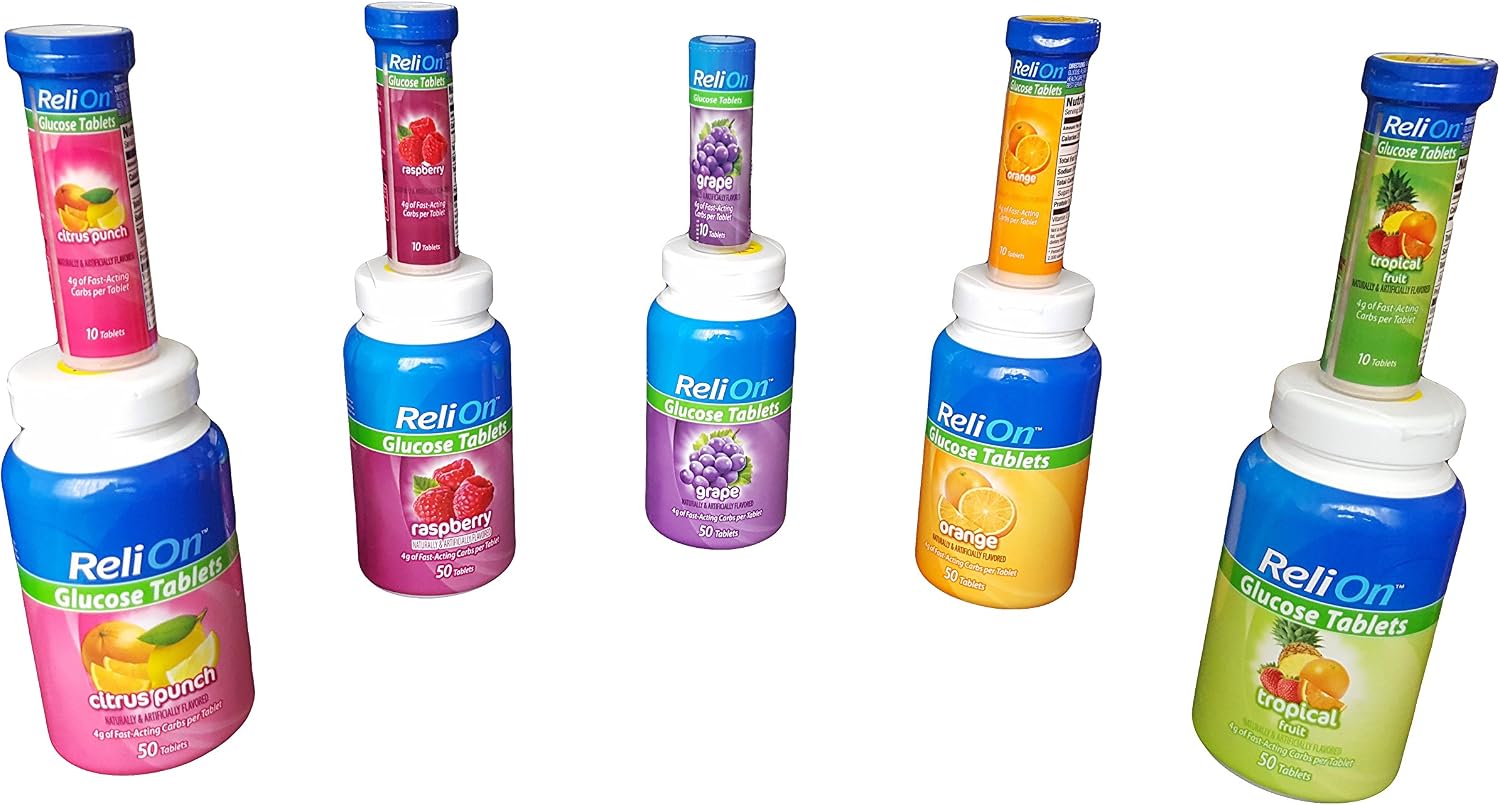 ReliOn Glucosa, 50 Comprimidos + Tubo Portátil de 10 (Fruta Tropical)