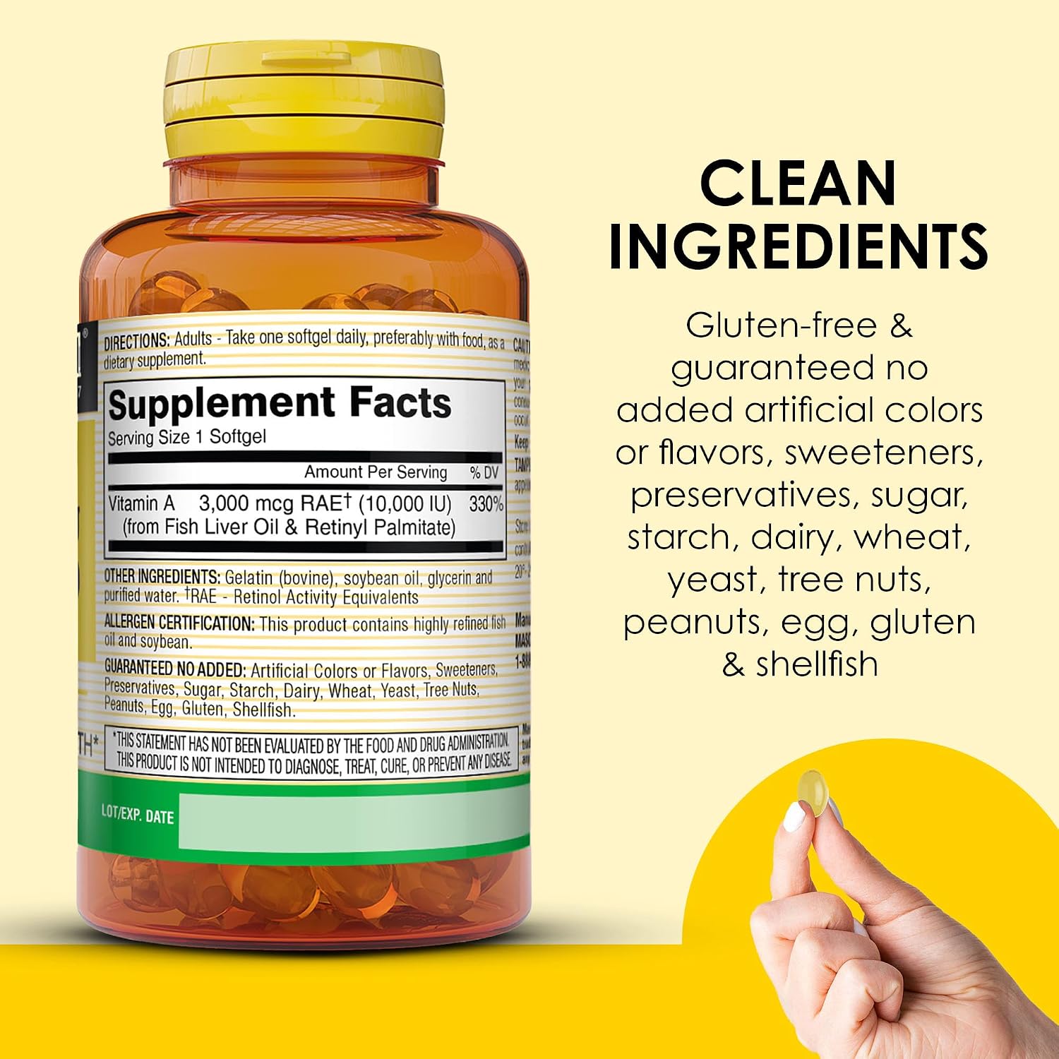 MASON NATURAL Vitamina A 3.000 mcg (10.000 UI) de Aceite de Hígado de Pescado – 100 Cápsulas Blandas (Pack de 3)