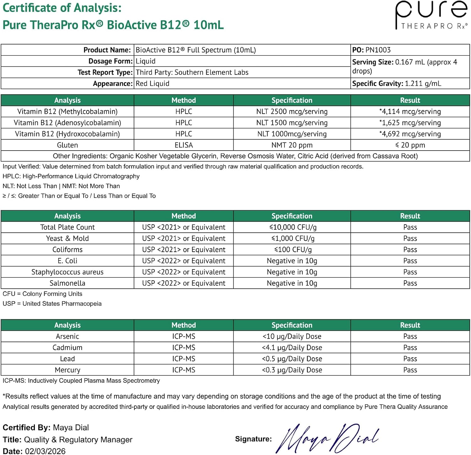 Pure Therapro Rx Vitamina B12 Sublingual - 5000 mcg con Metilcobalamina, Adenosilcobalamina e Hidroxocobalamina - 10 ml