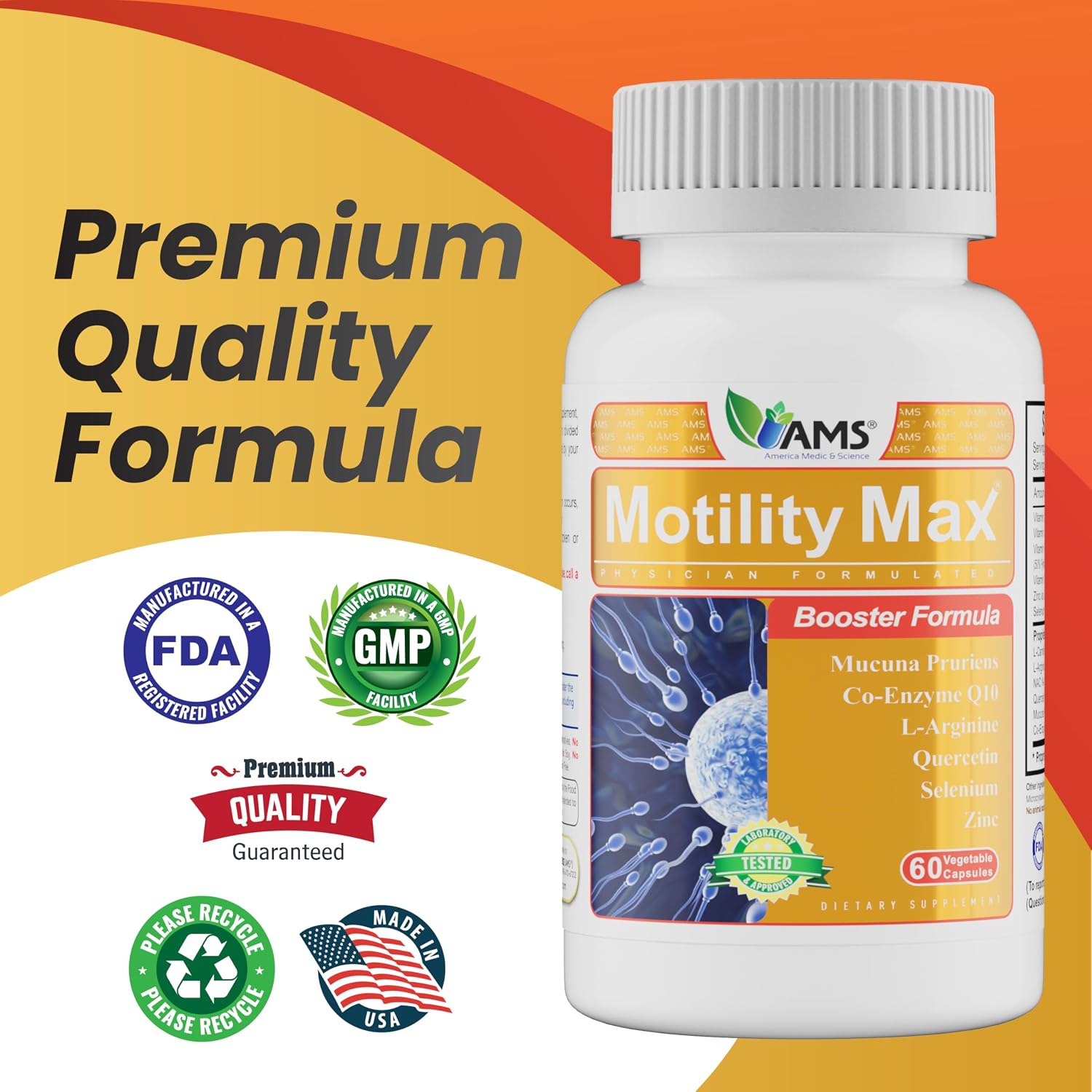 Motility Max – Apoya la motilidad espermática y la salud reproductiva, con L-Arginina, L-Carnitina y nutrientes esenciales, 60 cápsulas