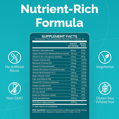 Conceive Plus Vitaminas Prenatales con Ácido – Veganas: Cápsulas de origen vegetal, aptas para dietas veganas y – Image 6