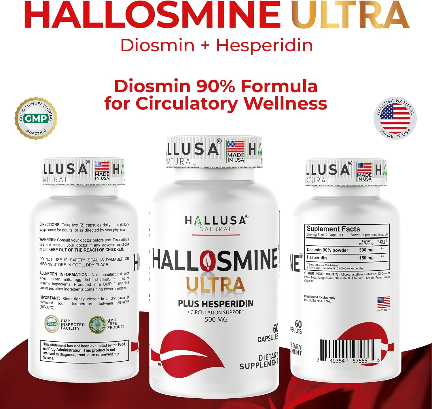 Hallosmine Ultra - Diosmin 500mg y Hesperidin 150mg - 60 cápsulas