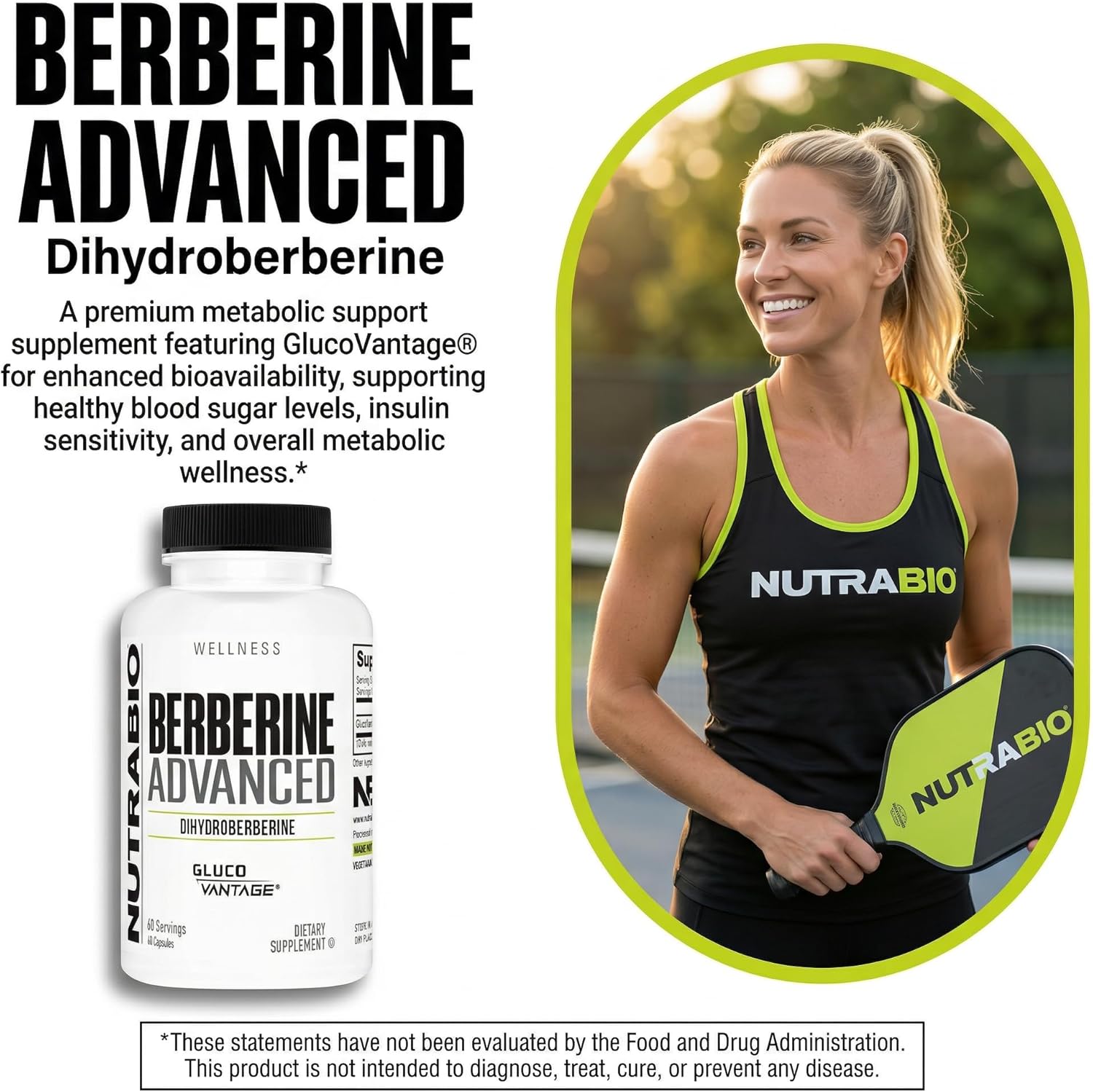 NutraBio Berberine Advanced – Dihidroberberina 200 mg, 60 Cápsulas