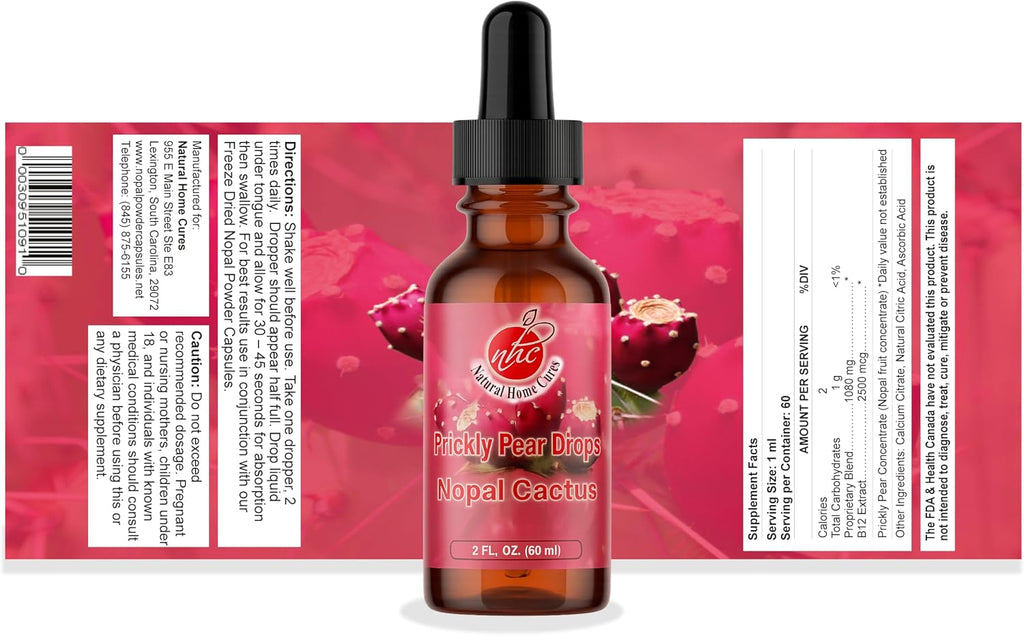Nopal Cactus Capsules and Prickly Pear Drops Combo, 120 cápsulas + 60 ml