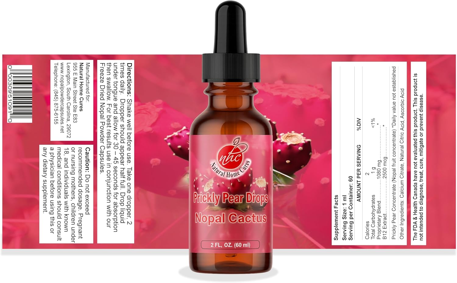 Nopal Cactus Capsules and Prickly Pear Drops Combo, 120 cápsulas + 60 ml