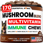 Suplemento de Hongo Cola de Pavo para Perros – 170 Chewables – Multivitamínico con Hongos, Glucosamina y Probióticos