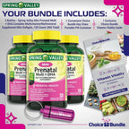 Choice Bundle Spring Valley Prenatal Multi + DHA Complejo Multivitamínico y Mineral, 360 mini softgels + Guía y Pastillero