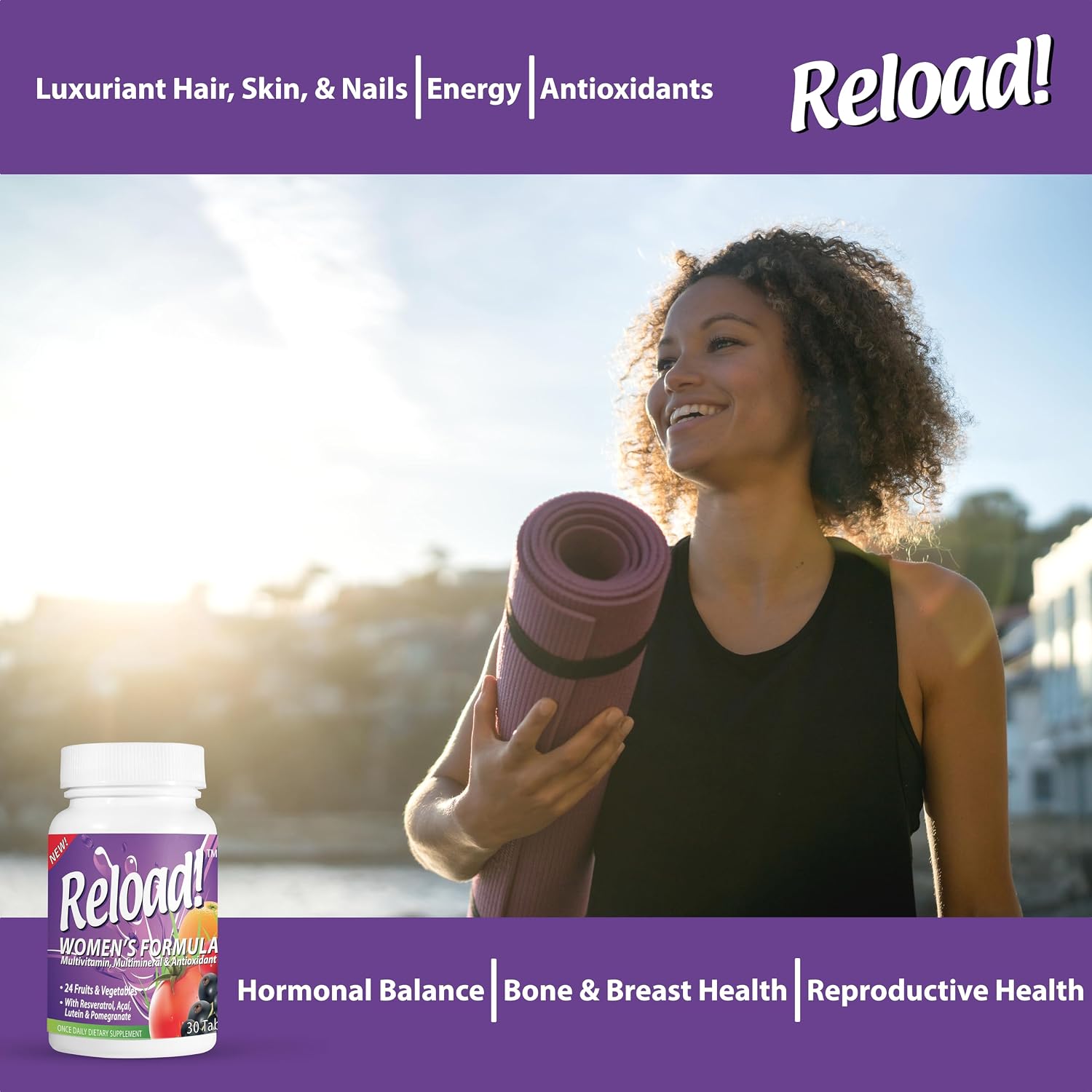Reload! for Women - Multivitamínico, Multimineral y Antioxidante con 24 Frutas y Verduras y Biotina (30 Comprimidos)