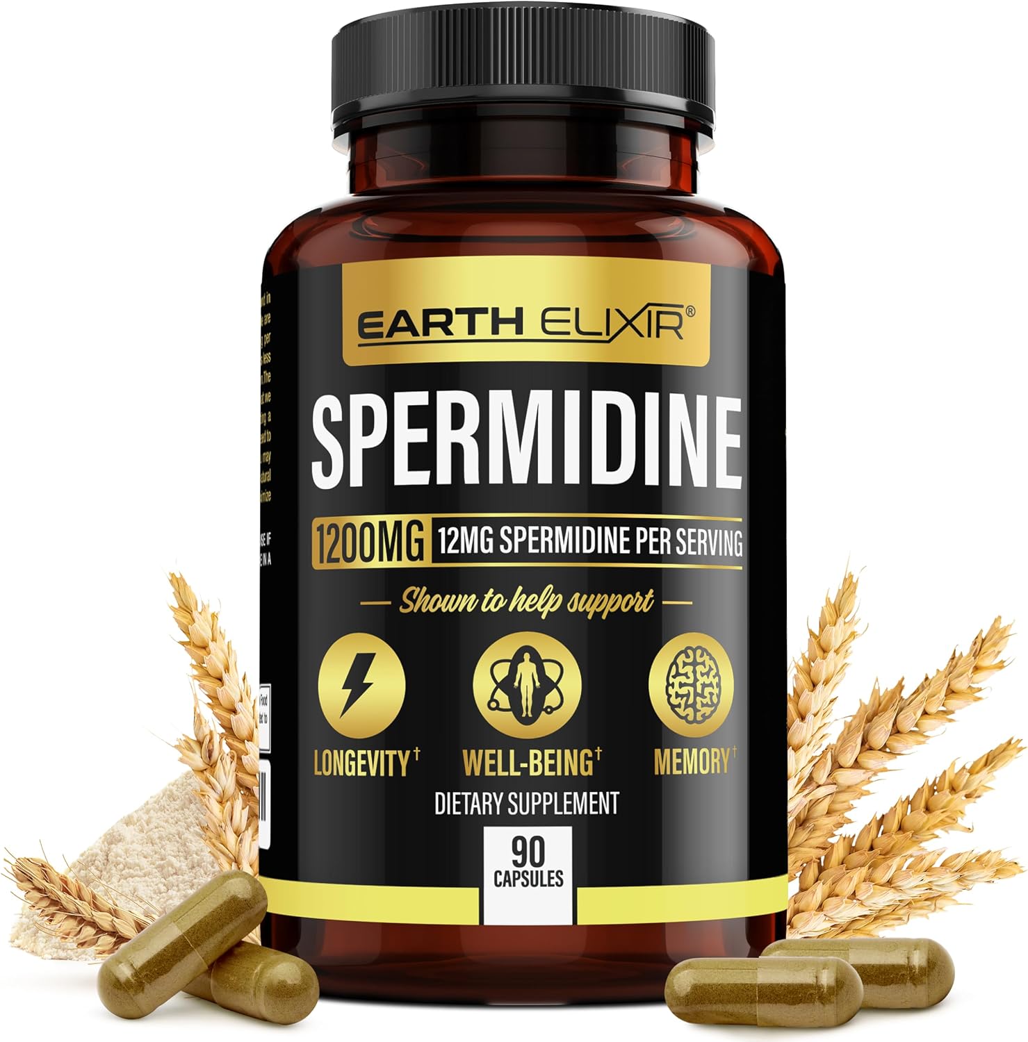 Earth Elixir Espermidina 1200mg (90 Cápsulas) – Antiaging – Extracto de Germen de Trigo Fermentado