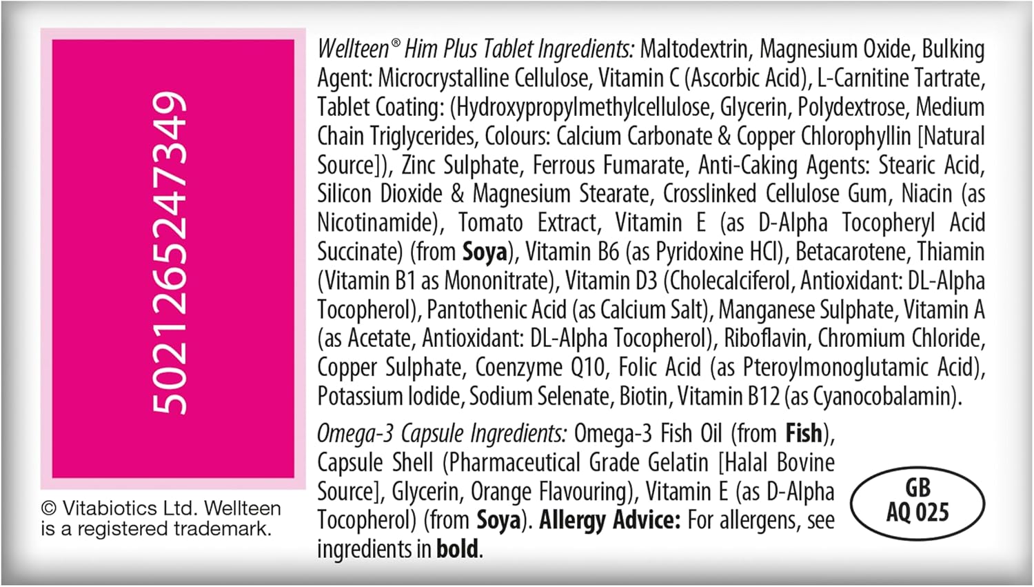 Vitabiotics Wellteen Him Plus Omega-3 - Multivitamínico para Adolescentes y Jóvenes (13-19 años) - 56 Comprimidos y Cápsulas