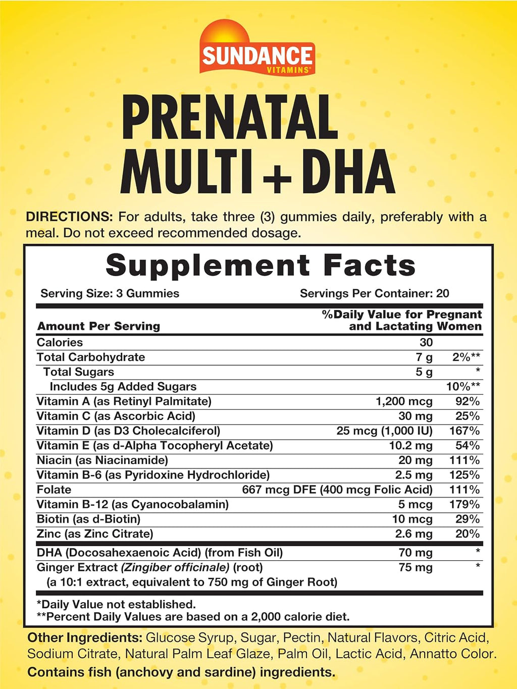Sundance Prenatal Gummy Vitamin for Women | with DHA & Folate | 60 Count | Fruit Flavor | for Use Before, During, and After Pregnancy | Non-GMO & Gluten Free Supplement