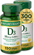 Nature's Bounty Vitamina D3 2000 UI, 150 Cápsulas Blandas (Paquete de 2)