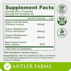 Antler Farms – Complejo de Musgo Marino Puro 130 Cápsulas – Musgo Irlandés Silvestre, Bladderwrack y Raíz de Bardana – Mezcla Potente para el Bienestar, Vegano, Sin Gluten, Soja ni Lácteos