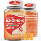 Gominolas Sin Azúcar de Vitamina C + D3 + Zinc para Adultos 50+, 9 en 1 Suplemento Defensa Inmune con D3 5000IU, Saúco, Equinácea, Gordolobo, Antioxidante, Vegano (Pack de 1)