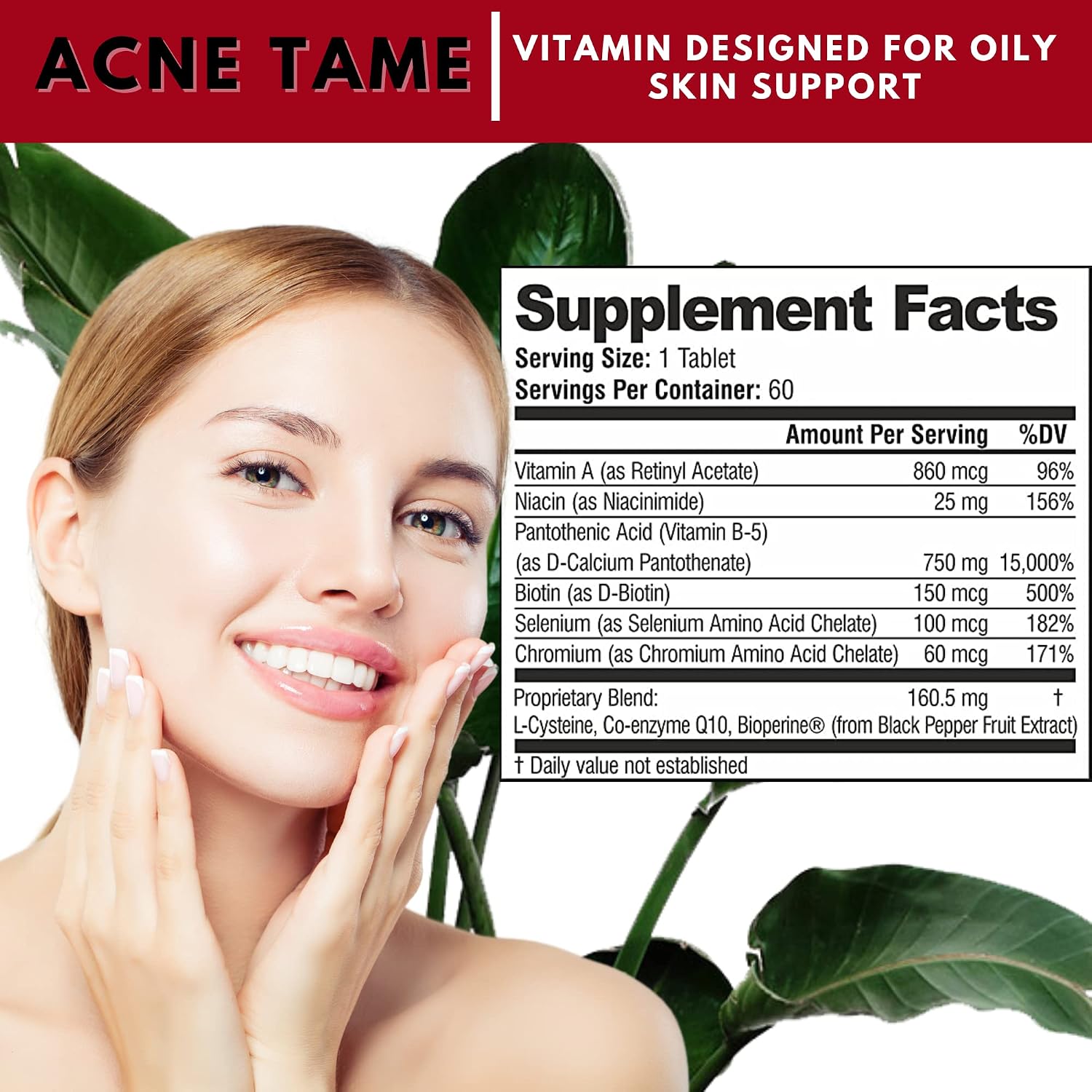 Acnetame Acne Pills - Complemento para el acné - 180 comprimidos