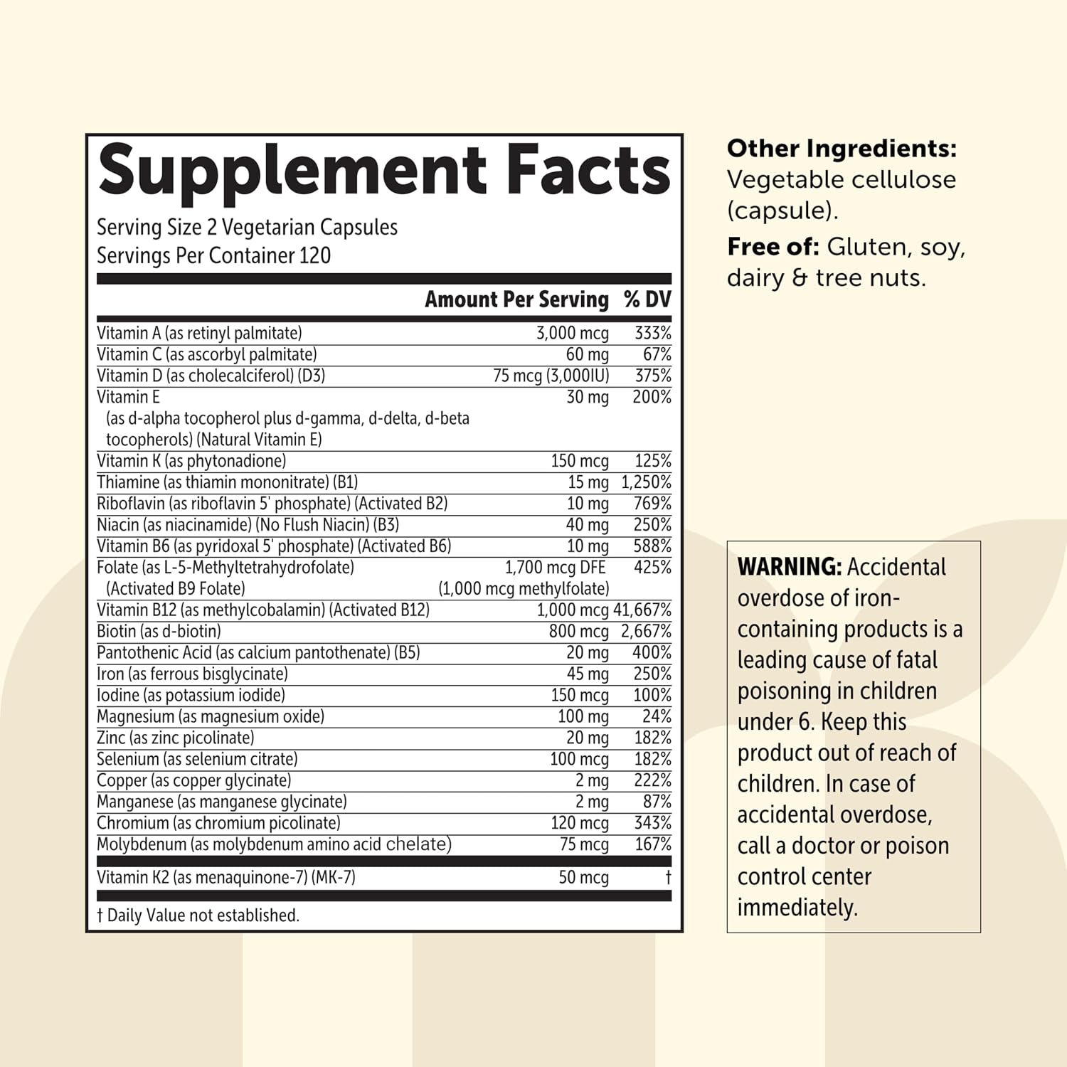Micro Ingredients Multivitamínico Bariátrico Metilado con 45mg de Hierro para Mujeres y Hombres, 240 Cápsulas Vegetales | 23 Vitaminas Esenciales con D3, K2, Zinc y Más | Sin Rellenos, No Transgénico