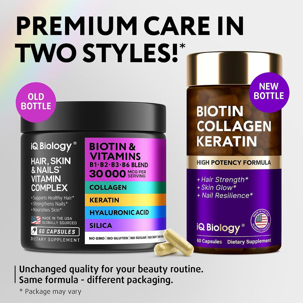 Biotina 10.000 mcg con Colágeno y Queratina para el Cabello - 60 Cápsulas