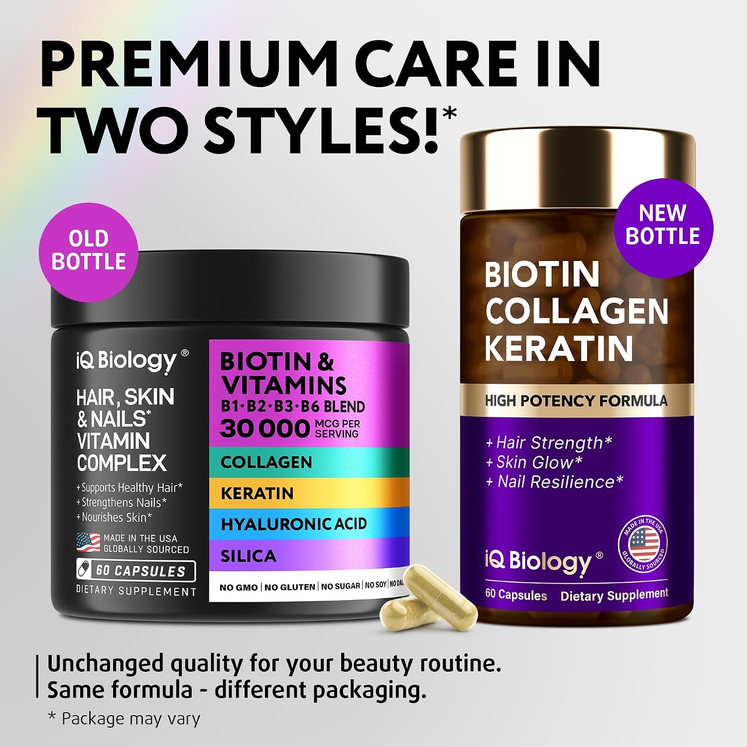Biotina 10.000 mcg con Colágeno y Queratina para el Cabello - 60 Cápsulas