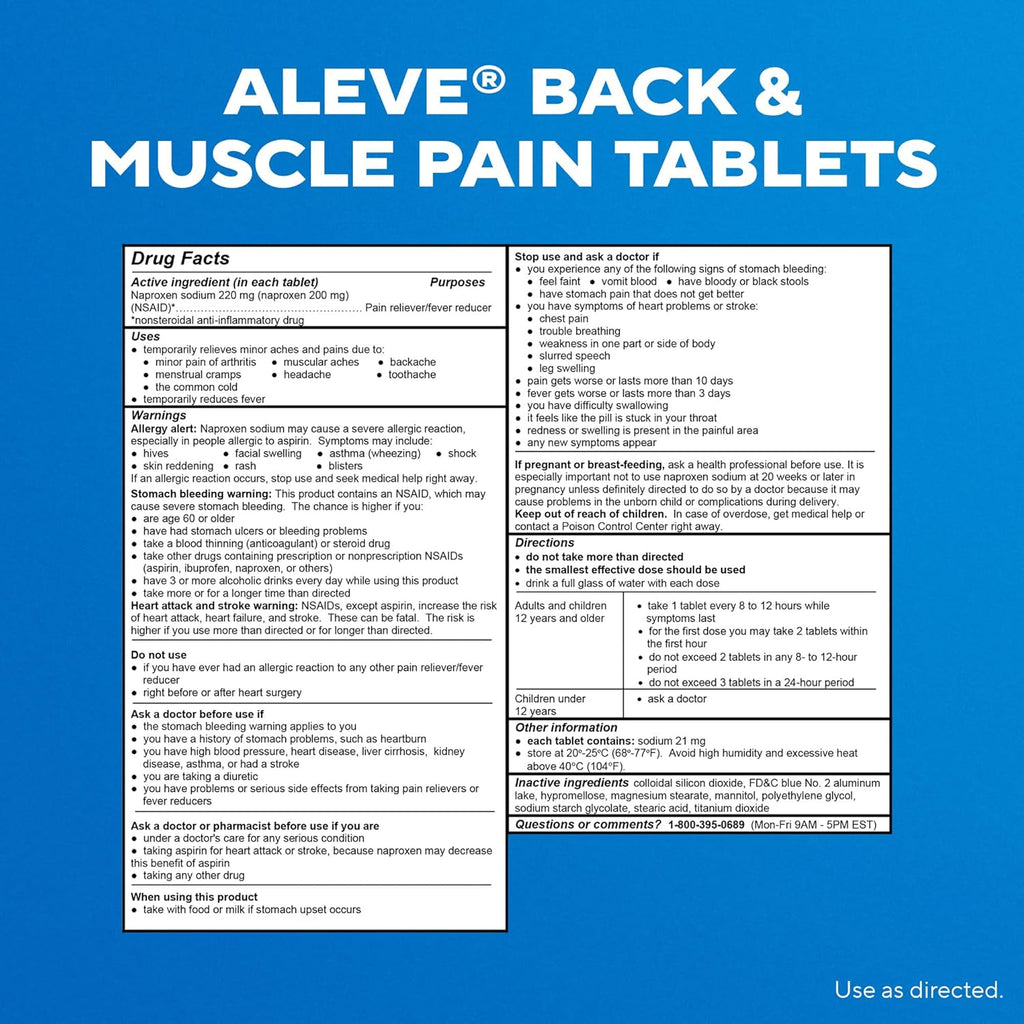 Aleve Pastillas para el Dolor de Espalda y Muscular, 90 unidades