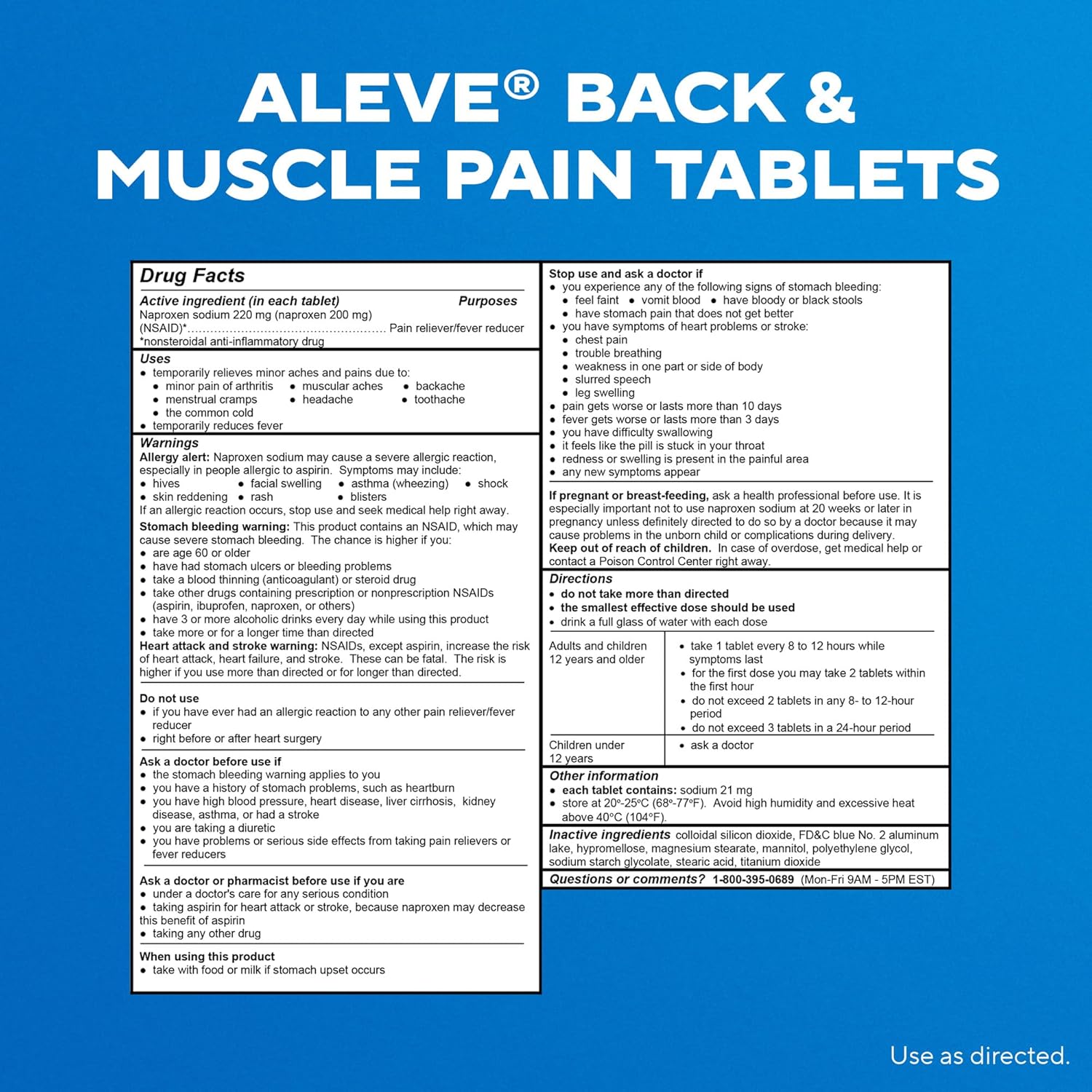 Aleve Pastillas para el Dolor de Espalda y Muscular, 90 unidades