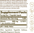 Solgar Niacin (Vitamin B3) 500 mg, 250 Vegetable Capsules