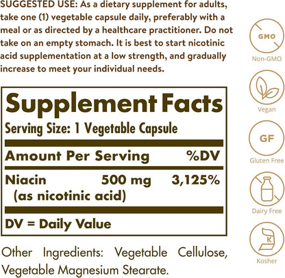 Solgar Niacina (Vitamina B3) 500 mg, 250 – Sistema nervioso: Contribuye al funcionamiento normal del sistema – Image 2