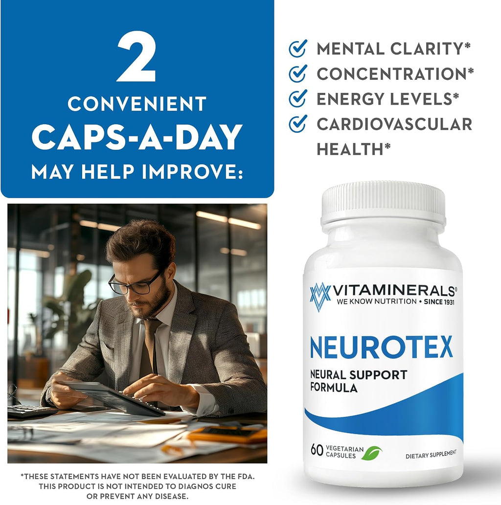 Vitaminerals® 119 Neurotex™ | Apoyo al Sistema Nervioso y Alivio del Estrés | Mente Tranquila | Estado de Ánimo Positivo | 60 Cápsulas Vegetarianas