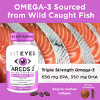 Viteyes AREDS 2 + Omega-3 Fórmula para la Salud Macular, Cápsulas Blandas, Omega-3 Triple Fuerza (650 mg EPA, 350 mg DHA), 90 Cápsulas