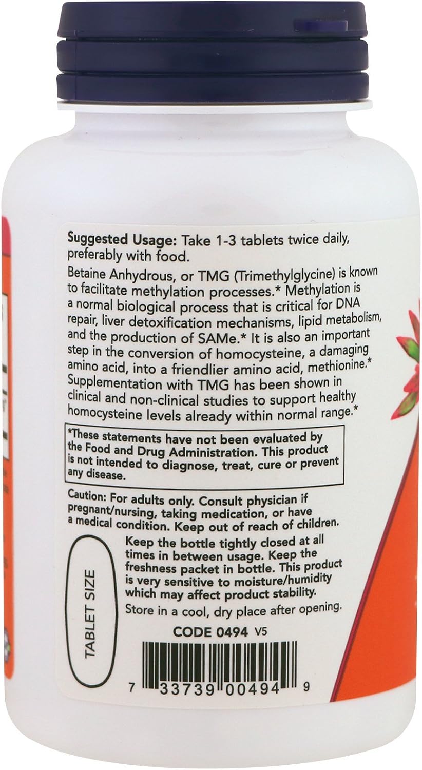 NOW Foods TMG 1000 mg, 100 Comprimidos (Paquete de 2)