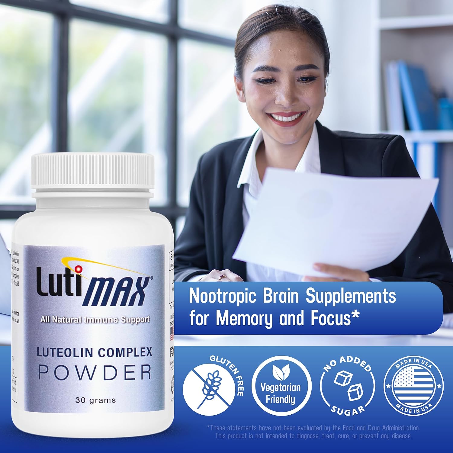 Lutimax Luteolin Complex Powder - Suplemento Cerebral con Rutina, 100 Servicios (2 Envases)