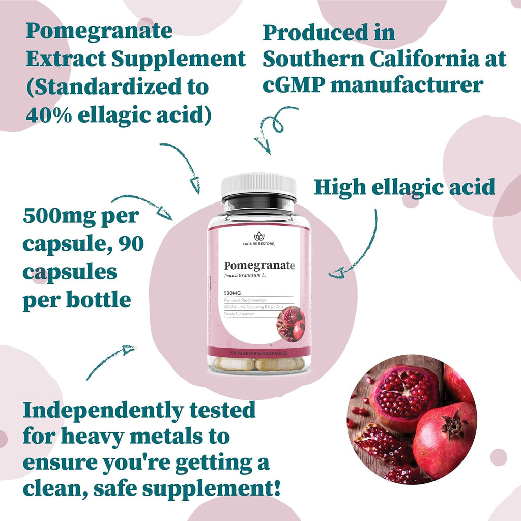 Nature Restore Granada Extract, Standardized to 40% Ellagic Acid, 500mg, 90 Capsules