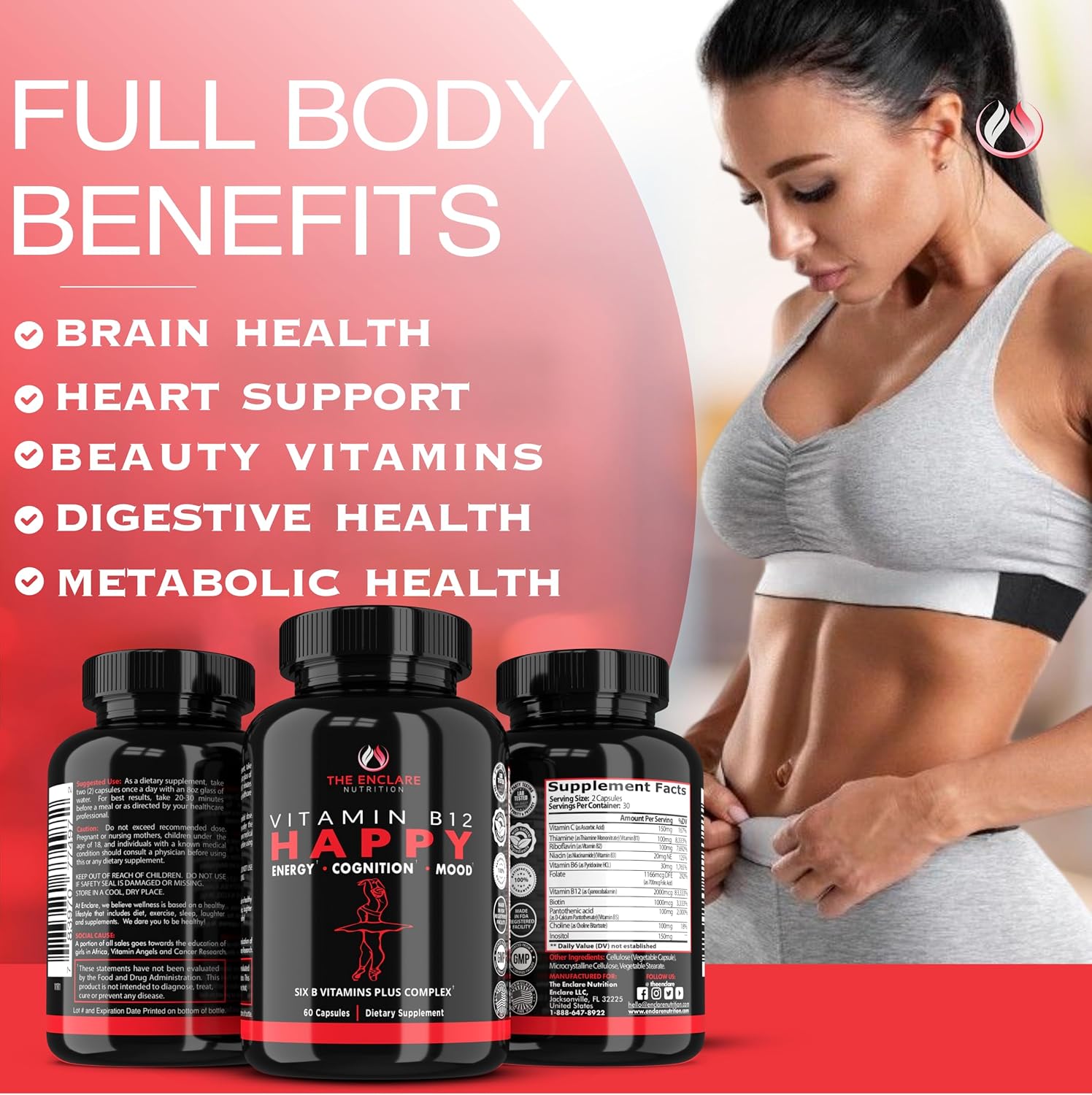 ENCLARE NUTRITION Complejo B con Vitamina B12 2000mcg