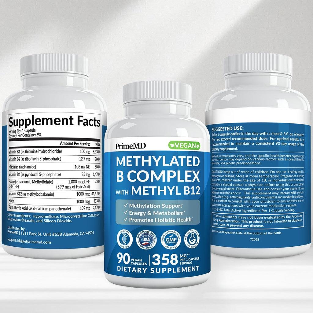 Complejo B Metilado con Metilfolato y Vitamina B12 1000 mcg - Metilcobalamina - 180 Cápsulas (Pack de 2)