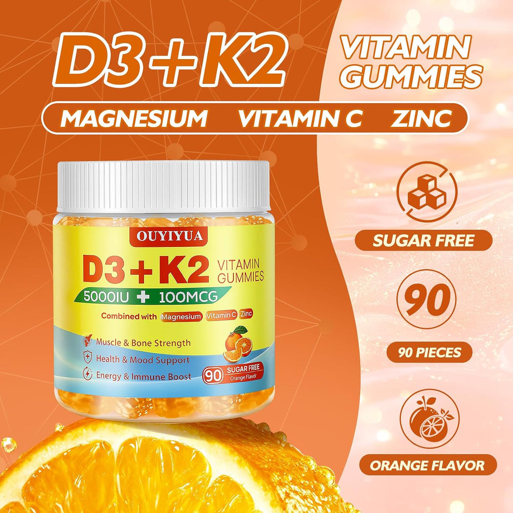 Gominolas de Vitamina D3 y K2 (MK-7) | 5000 UI D3 + 100 mcg K2 | 90 unidades
