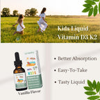 Go Healthy Kids Vitamin D3 K2 (MK-7) Gotas Líquidas Veganas para Niños - Sabor Vainilla - 30 Dosis