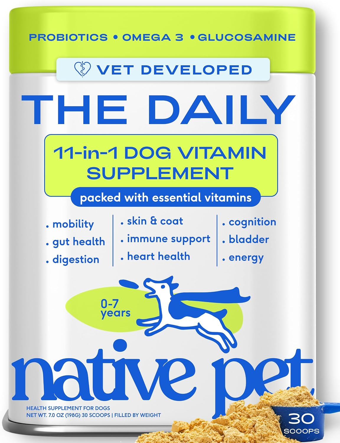 Native Pet The Daily - Multivitamínico 11 en 1 para Perros (30 Dosis)