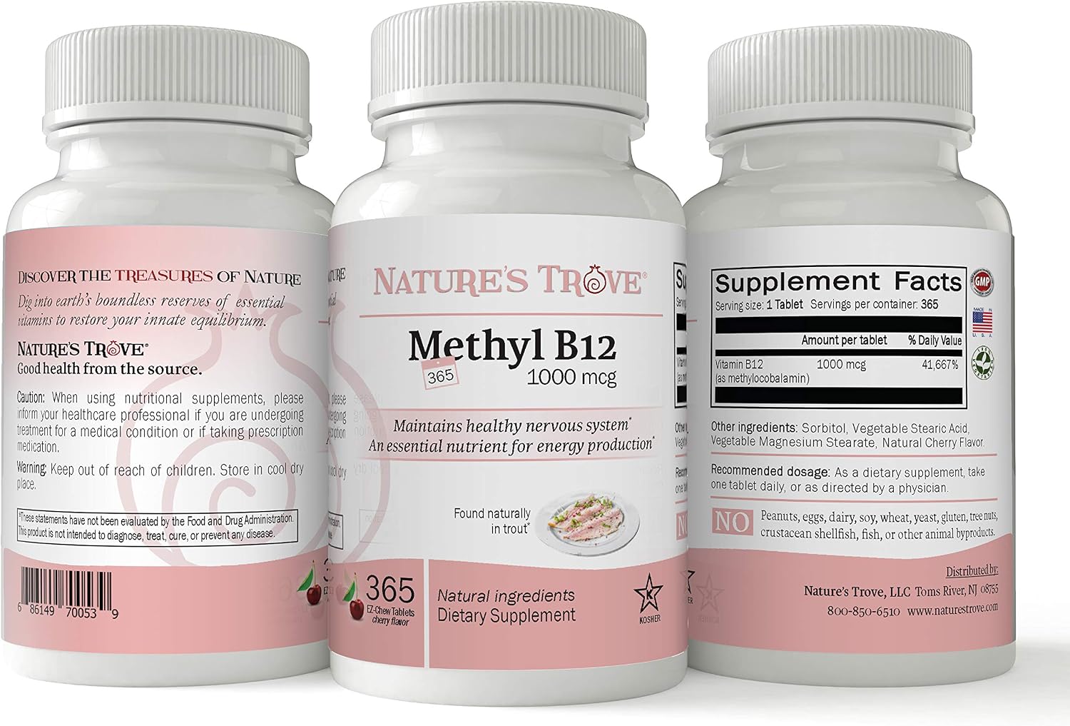 Vitamina B12 Metilcobalamina 1000 mcg, 365 Comprimidos Masticables Sabor Cereza
