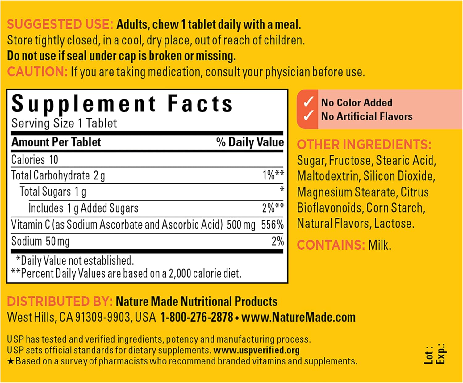 Nature Made Vitamin C Chewable 500 mg, 60 Tablets