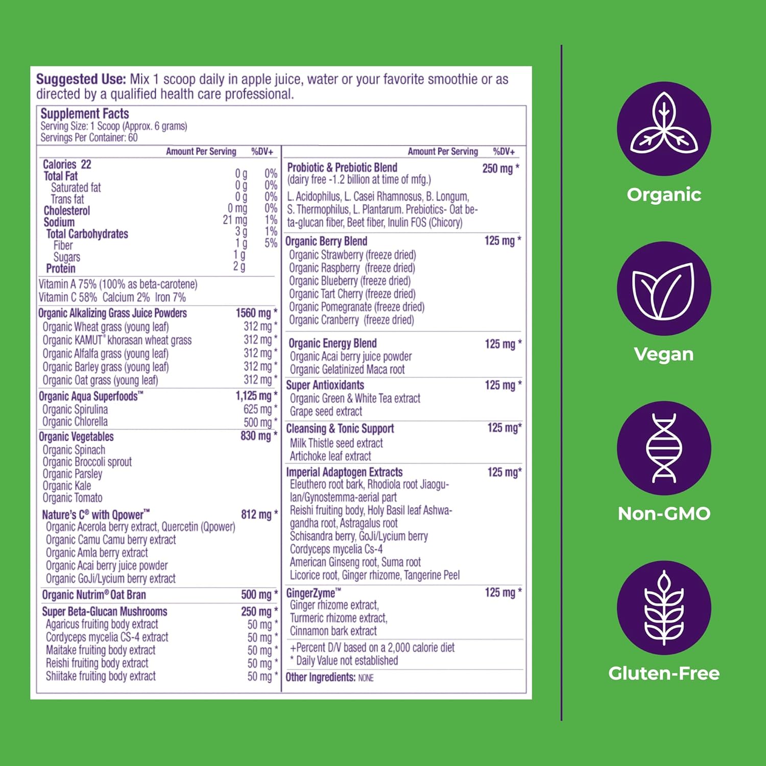 Paradise ORAC Energy Greens - Extracto de Superalimentos Verdes, 60 Servicios